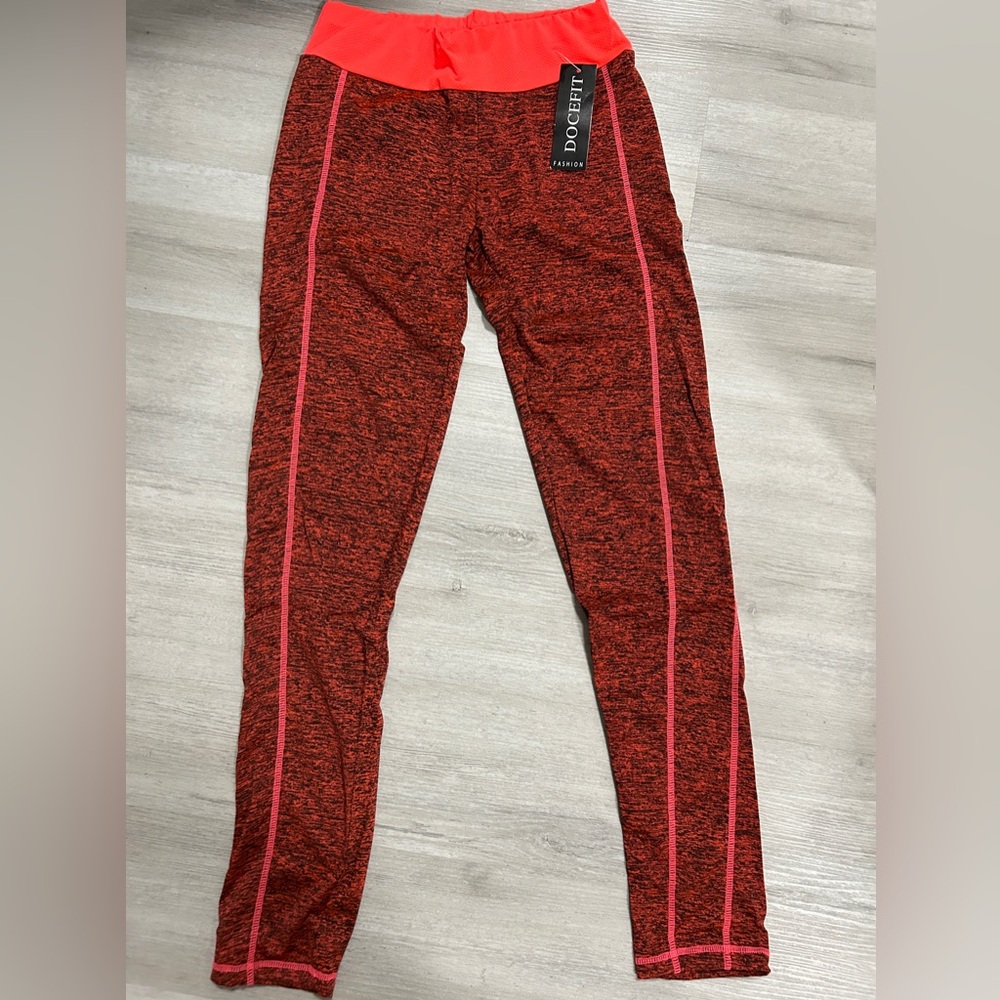 Docefit NWT Bright Orange & Heather Orange & Gray Performance Leggings M